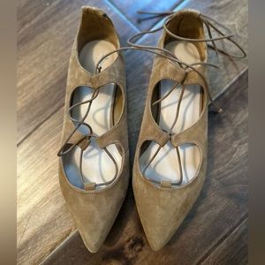 NEW - Loeffler Randall - 7.5 - real leather brown lace up point toe flats